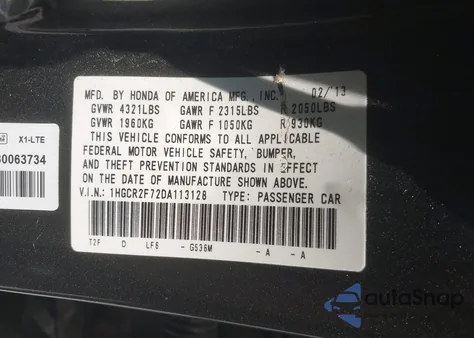 2013 Honda Accord Ex from USA, damaged, VIN 1HGCR2F72DA113128